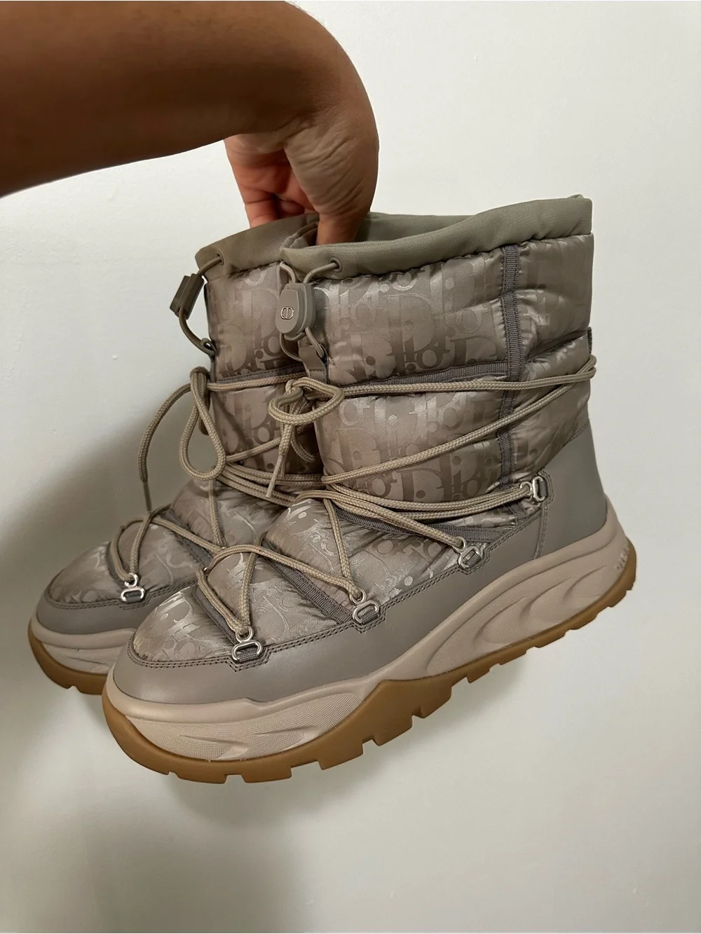 Dior Taupe Monogram Quilted Winter Lace-Up Boots
